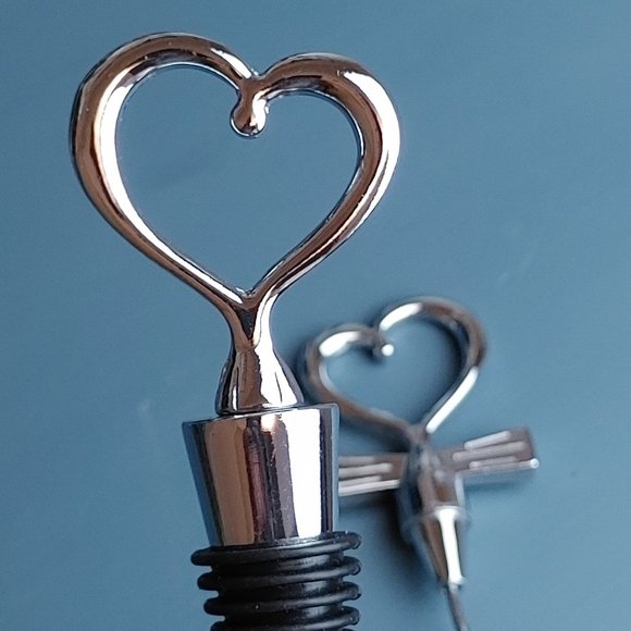 Two Piece Stainless Steel Hearts Barware Set Includes Stopper and Corkscrew - Picture 3 of 4